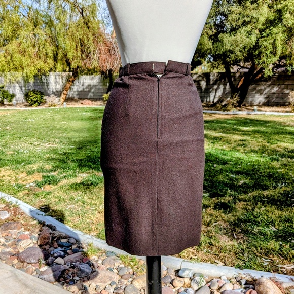 1970s Vintage Petite XSmall Wool Chocolate Brown Midi A-Line Pleated Skirt EUC - Picture 5 of 9